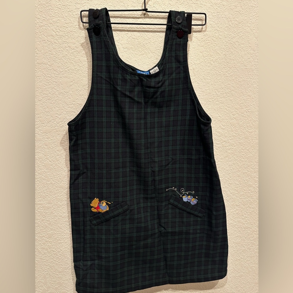 Vintage 90’s Disney Winnie the Pooh Jerry Leigh Green Navy Plaid Jumper Dress